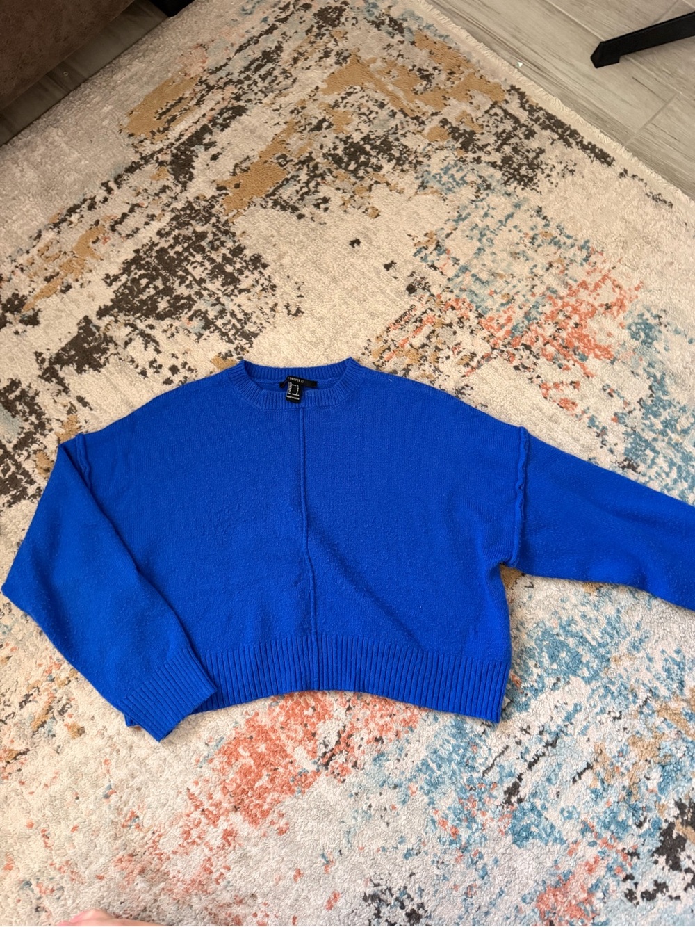 Forever 21 Bright Blue Cropped Crewneck Sweater